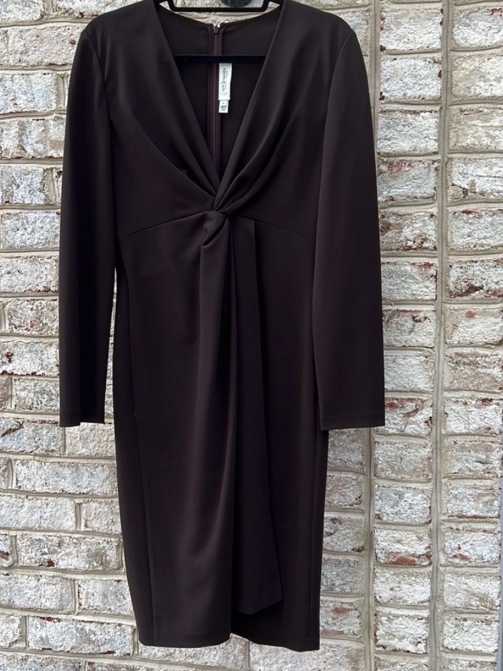 St. John Collection Dark Brown Long Sleeve Knot-Front Dress